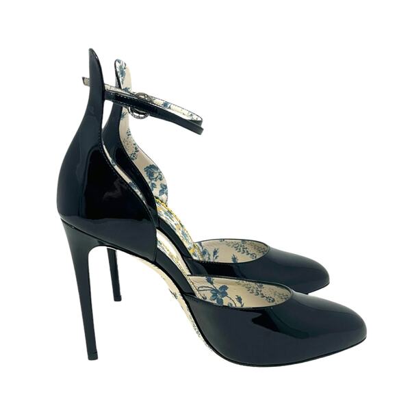 Gucci Daisy Ankle D'Orsay Pump Patent Leather Crystal Black 38.5 - Picture 6 of 8